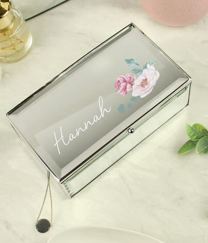 Personalised Floral Mirrored Jewellery Box - ItJustGotPersonal.co.uk