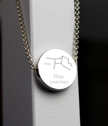 Personalised Virgo Zodiac Star Sign Silver Tone Necklace (August 23rd - September 22nd) - ItJustGotPersonal.co.uk