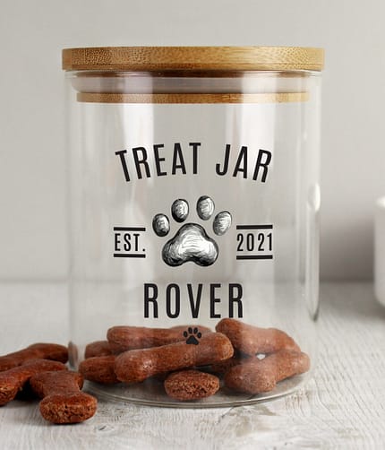 Personalised Pet Treats Glass Jar with Bamboo Lid - ItJustGotPersonal.co.uk