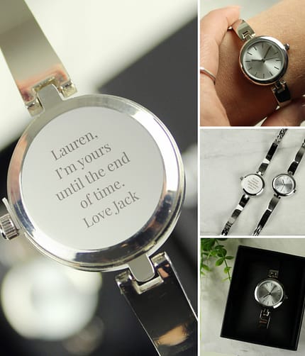Personalised Silver Ladies Watch With Silver Slider Clasp - ItJustGotPersonal.co.uk