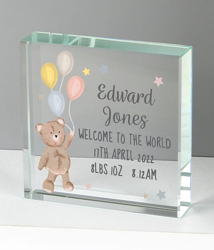Personalised Teddy & Balloons Crystal Token - ItJustGotPersonal.co.uk