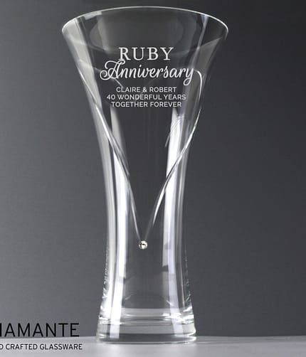 Personalised Ruby Anniversary Large Hand Cut Diamante Heart Vase - ItJustGotPersonal.co.uk