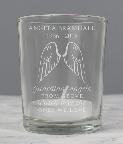 Personalised Guardian Angel Wings Votive Candle Holder - ItJustGotPersonal.co.uk