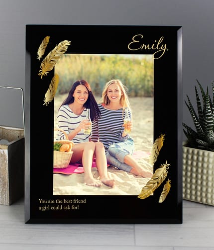 Personalised Golden Feather 5x7 Black Glass Photo Frame - ItJustGotPersonal.co.uk
