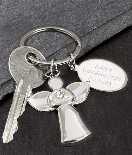 Personalised Silver Plated Angel Keyring - ItJustGotPersonal.co.uk