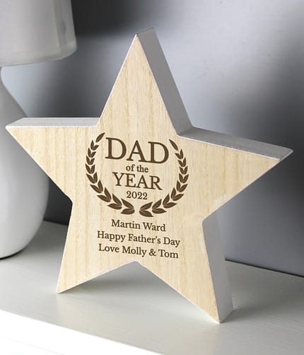 Personalised Dad of the Year Rustic Wooden Star Decoration - ItJustGotPersonal.co.uk