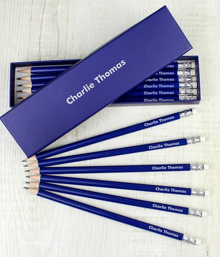 Personalised Name Only Box and 12 Blue HB Pencils - ItJustGotPersonal.co.uk