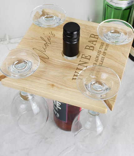 Personalised Free Text Four Wine Glass Holder & Bottle Holder - ItJustGotPersonal.co.uk