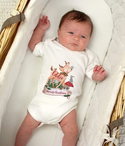 Personalised Festive Fawn 0-3 Months Baby Vest - ItJustGotPersonal.co.uk