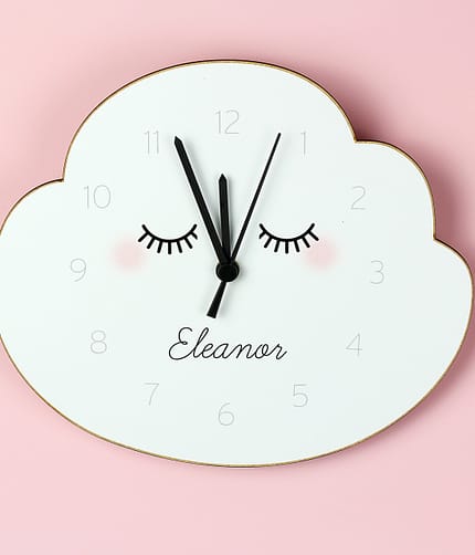 Personalised Eyelash Cloud Shape Wooden Clock - ItJustGotPersonal.co.uk