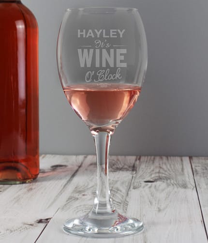 Personalised Wine O'Clock Engraved Wine Glass - ItJustGotPersonal.co.uk