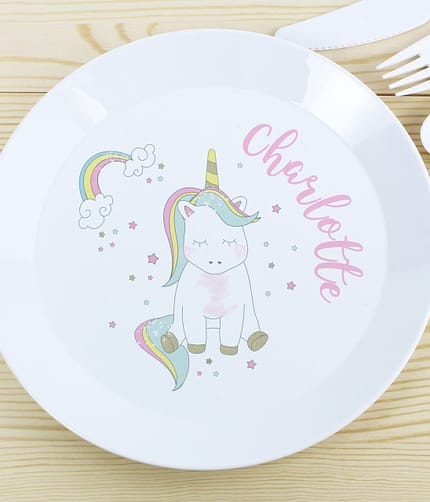 Personalised Baby Unicorn Plastic Plate - ItJustGotPersonal.co.uk