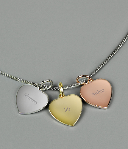 Personalised Names Gold Rose Gold and Silver 3 Hearts Necklace - ItJustGotPersonal.co.uk