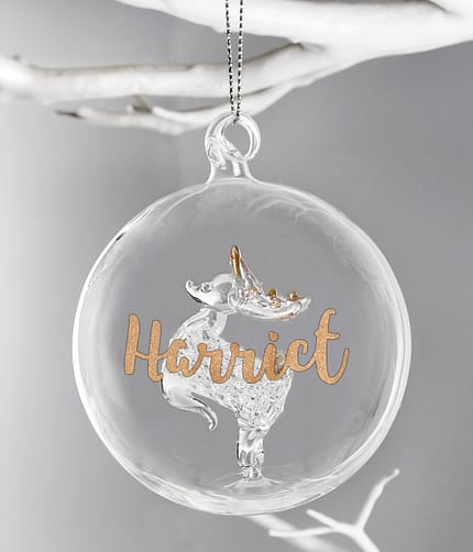 Personalised Gold Glitter Name Only Reindeer Glass Bauble - ItJustGotPersonal.co.uk