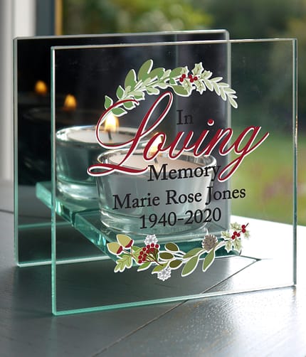 Personalised In Loving Memory Christmas Mirrored Glass Tea Light Candle Holder - ItJustGotPersonal.co.uk