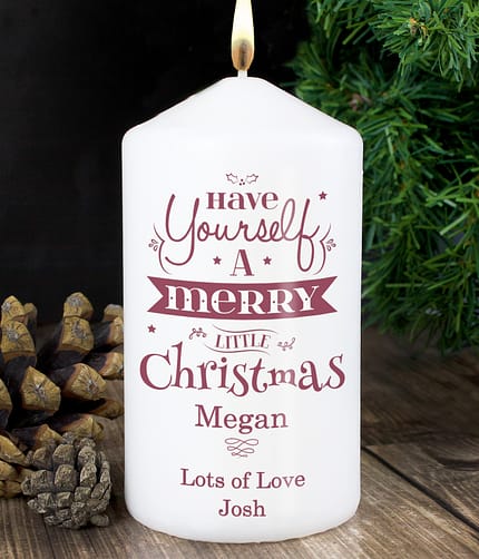 Personalised Merry Little Christmas Pillar Candle - ItJustGotPersonal.co.uk