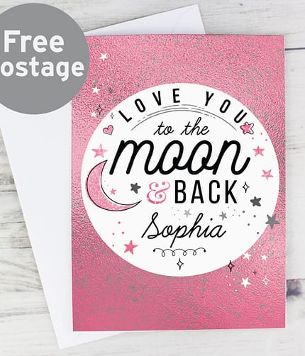 Personalised To The Moon & Back Pink Card - ItJustGotPersonal.co.uk