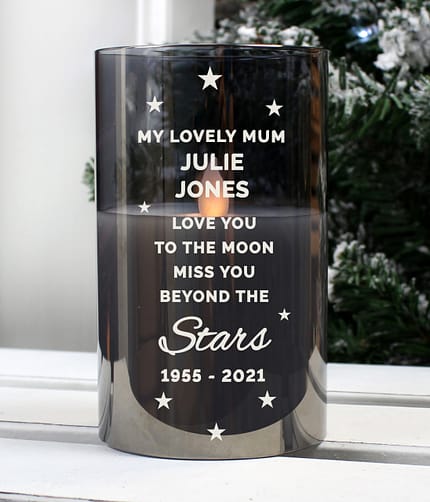 Personalised Miss You Beyond The Stars Smoked Glass LED Candle - ItJustGotPersonal.co.uk