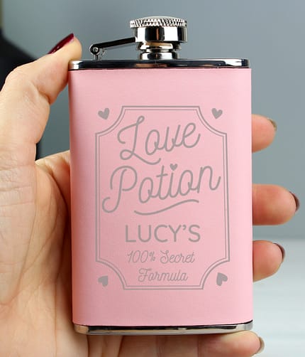 Personalised Love Potion Pink Hip Flask - ItJustGotPersonal.co.uk