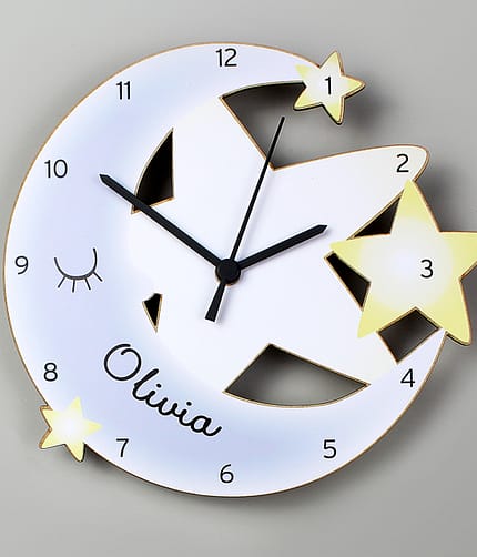 Personalised Moon and Stars Shape Wooden Clock - ItJustGotPersonal.co.uk