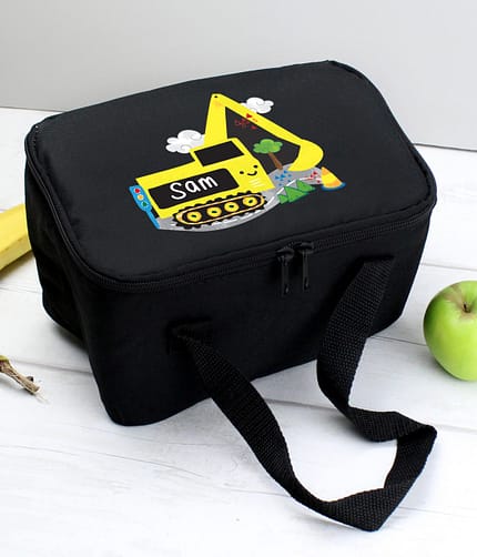 Personalised Digger Black Lunch Bag - ItJustGotPersonal.co.uk