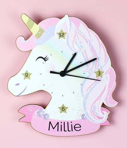 Personalised Unicorn Shape Wooden Clock - ItJustGotPersonal.co.uk