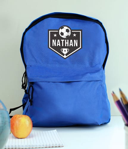 Personalised Football Blue Backpack - ItJustGotPersonal.co.uk
