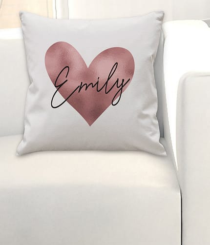 Personalised Name Only Rose Gold Heart Cushion - ItJustGotPersonal.co.uk