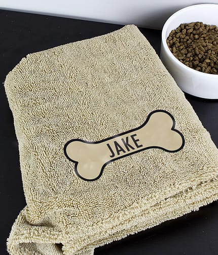 Personalised Bone Brown Microfibre Pet Towel - ItJustGotPersonal.co.uk