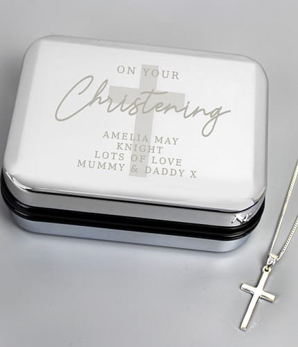 Personalised Christening Trinket Box & Cross Necklace Set - ItJustGotPersonal.co.uk