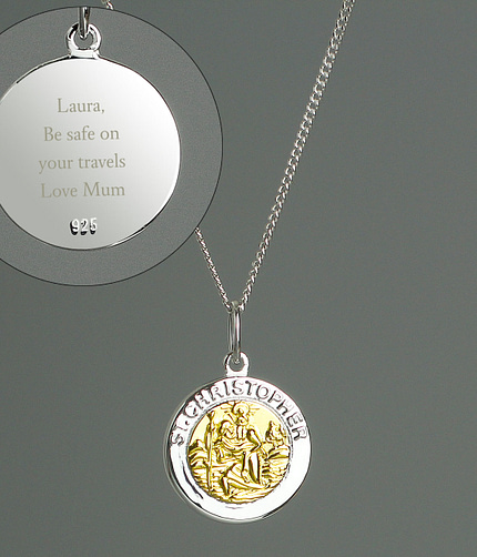 Personalised Sterling Silver & 9ct Gold St. Christopher Necklace - ItJustGotPersonal.co.uk