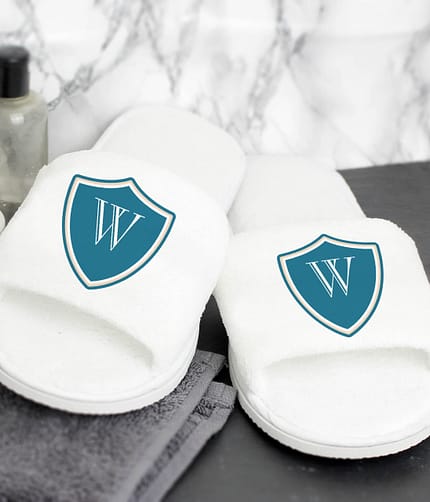 Personalised Mens shield Initial Velour Slippers - ItJustGotPersonal.co.uk