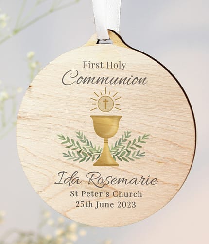 Personalised First Holy Communion Round Wooden Decoration - ItJustGotPersonal.co.uk