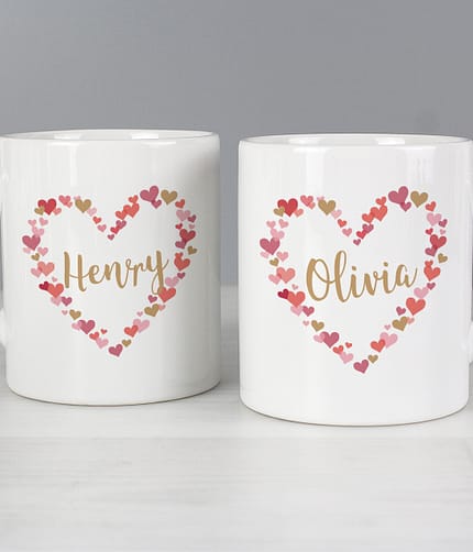Personalised Confetti Hearts Wedding Mug Set - ItJustGotPersonal.co.uk