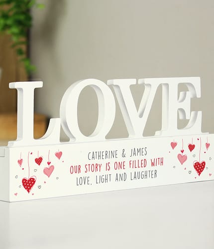 Personalised Red Hearts Wooden Love Ornament - ItJustGotPersonal.co.uk