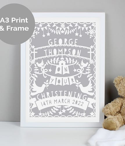 Personalised Grey Papercut Style A3 White Framed Print - ItJustGotPersonal.co.uk
