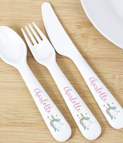 Personalised Baby Unicorn Plastic Cutlery - ItJustGotPersonal.co.uk