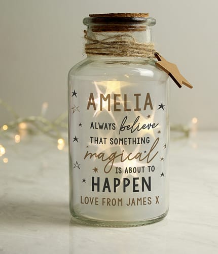 Personalised Magical Things Happen LED Glass Jar - ItJustGotPersonal.co.uk