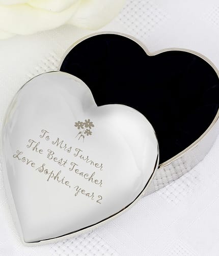 Personalised Teacher Heart Flowers Trinket Box - ItJustGotPersonal.co.uk