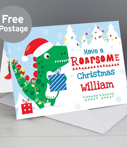 Personalised Dinosaur 'Have a Roarsome Christmas' Card - ItJustGotPersonal.co.uk
