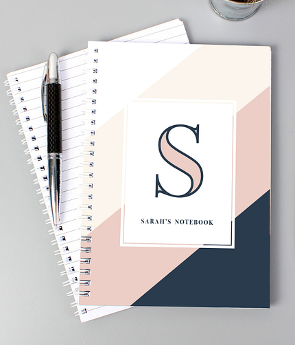 Personalised Free Text Navy & Blush A5 Notebook - ItJustGotPersonal.co.uk