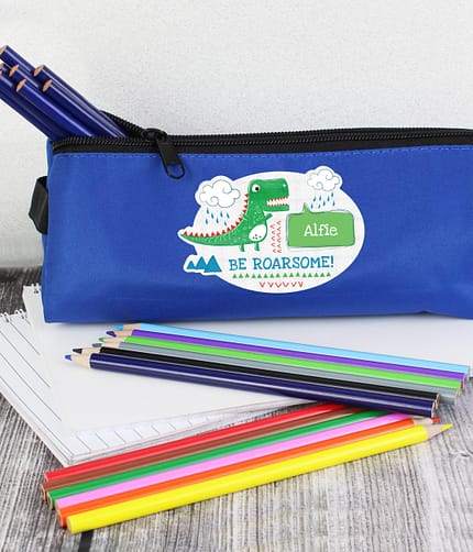 Personalised 'Be Roarsome' Dinosaur Blue Pencil Case - ItJustGotPersonal.co.uk