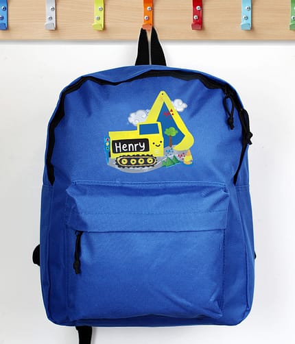 Personalised Digger Blue Backpack - ItJustGotPersonal.co.uk
