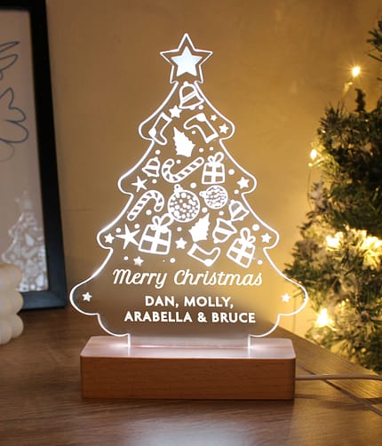 Personalised Christmas Tree Wooden Based LED Light - ItJustGotPersonal.co.uk