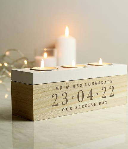 Personalised Large Date Triple Tea Light Box - ItJustGotPersonal.co.uk