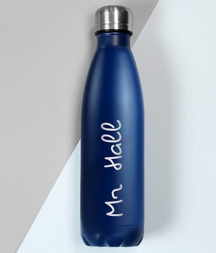 Personalised Name Only Blue Metal Insulated Drinks Bottle - ItJustGotPersonal.co.uk