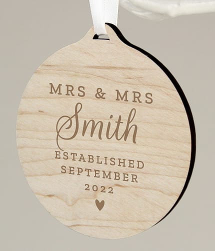 Personalised Mr & Mrs Round Wooden Decoration - ItJustGotPersonal.co.uk