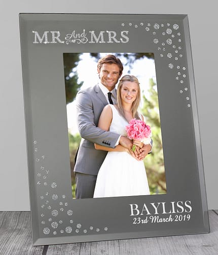 Personalised Mr and Mrs 6x4 Diamante Glass Photo Frame - ItJustGotPersonal.co.uk