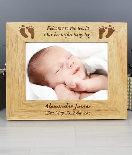 Personalised Baby Feet 5x7 Landscape Wooden Photo Frame - ItJustGotPersonal.co.uk