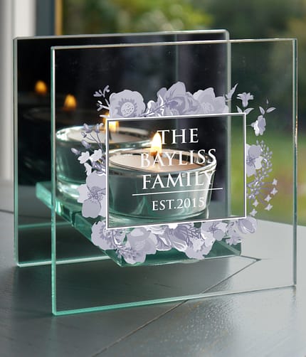 Personalised Soft Watercolour Mirrored Glass Tea Light Candle Holder - ItJustGotPersonal.co.uk